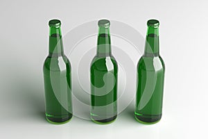 Three beer bottles 500ml mock up on white background