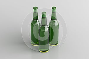 Three beer bottles 500ml mock up on white background