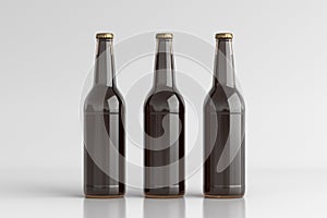 Three beer bottles 500ml mock up on white background