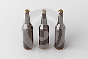 Three beer bottles 500ml mock up on white background