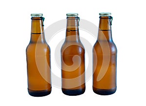 Three beer bottles on transparent background