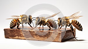 Three Bees Carrying Wooden Box: Fine Attention To Anatomy And Authenticity