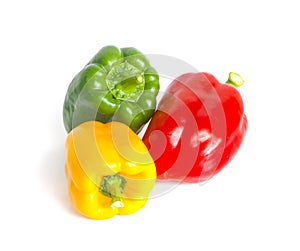 Three bell peppers an isolated on white background