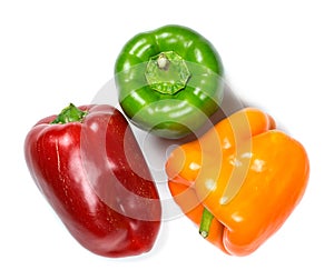 Three bell peppers isolated on white background