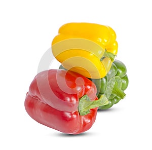 Three bell peppers isolated on white background clipping path