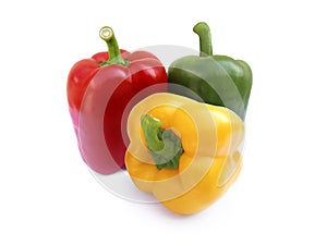 Three bell peppers isolated on white background