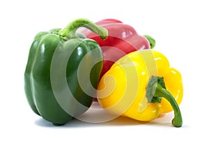 Three bell peppers isolated on white background.Bell peppers isolated