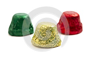 Three Bell Shaped Chocolate Candy on White Background