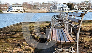 Three benches overlooking connetquot river