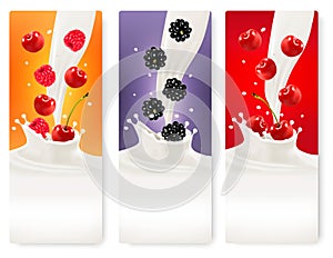 Three berries and milk banners.