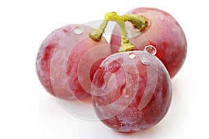 Three berries of red grapes close up