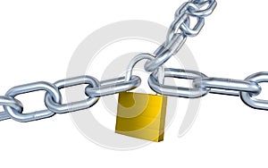 Three Big Metallic Chains Locked with a Padlock