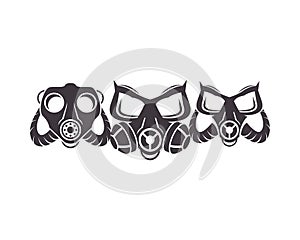 Three biosafety gas masks icon