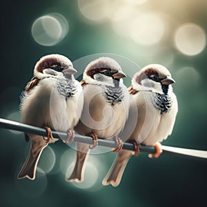 Three birds sitting on a wire.