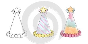 Three birthday hats with stars