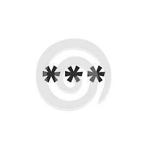 Three black asterisks footnote icon. Password, parol sign. Flat icon of asterisk isolated on white background