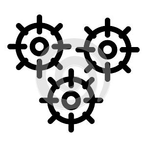 Three black cogwheels interlocking representing teamwork concept