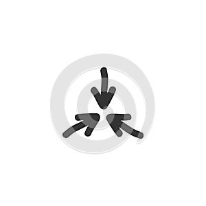 Three black hand drawn arrows point to the center. Triple Collide Arrows icon