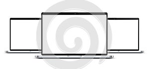 Three black laptop with white monitor - vector