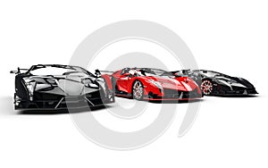 Three black and red race supercars photo