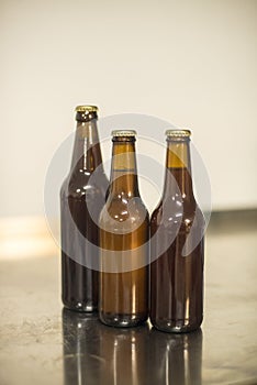 Three blank beer bottles