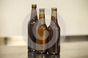 Three blank beer bottles