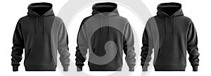 Three Blank Black Hoodies With Pockets And Drawstrings