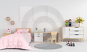 Three blank photo frame for mockup in child room, 3D rendering
