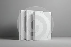 Three Blank White Books Mockup on Grey Background