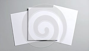 Three Blank White Paper Sheets in a Stacked Arrangement on Gray page