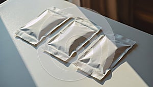 Three Blank White Pouches on a Light Surface