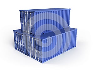 Three blue cargo containers