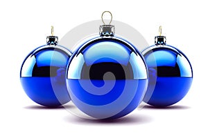 Three Blue Christmas Baubles
