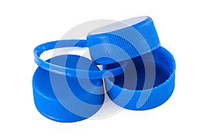 Three blue plastic bottle caps