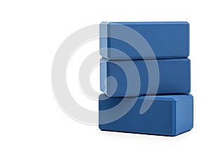 Three blue rectangular blocks stacked vertically on a clean white surface isolated for design