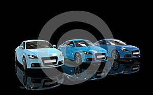 Three Blue Sport Cars