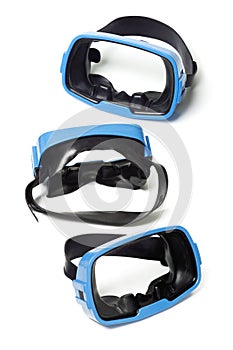 Three blue swimming goggles