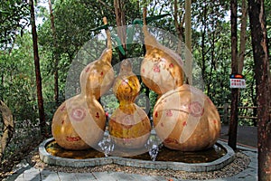 Three bottle gourd sculptures on Guanyin Mountain, Dongguan City, Guangdong Province, China