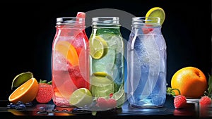 Three bottles of citrus-infused water burst with color and promise a refreshing taste sensation