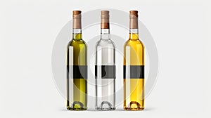 three bottles of wine with corks on a white background