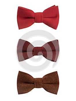 Three bow ties on white background