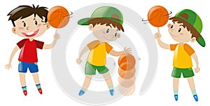Three boys playing basketball