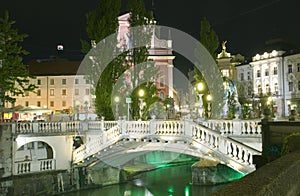 Three Bridges Ljubljanica River Preseren Square Ljublajana Slovenia