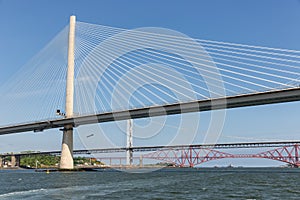 Three Bridges over Firth of Forth near Queensferry in Scotland