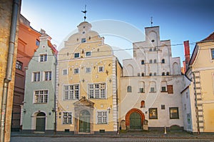 Three Brothers, a cluster of medieval houses in old town, Riga. Latvia