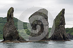 Three Brothers Rocks in Avacha Bay Kamchatka