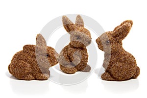 Three brown easter bunnies