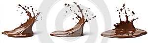 Three Brown Liquid Splashes on White Background