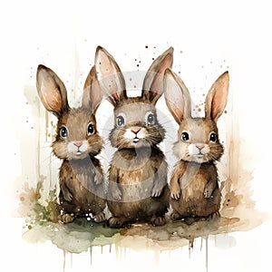 Three Brown Rabbits Sitting Together