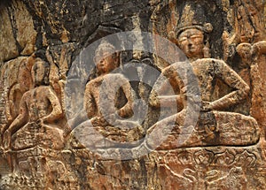 Three Buddha rock statue in Gyalwa Ringna which is located in Padum